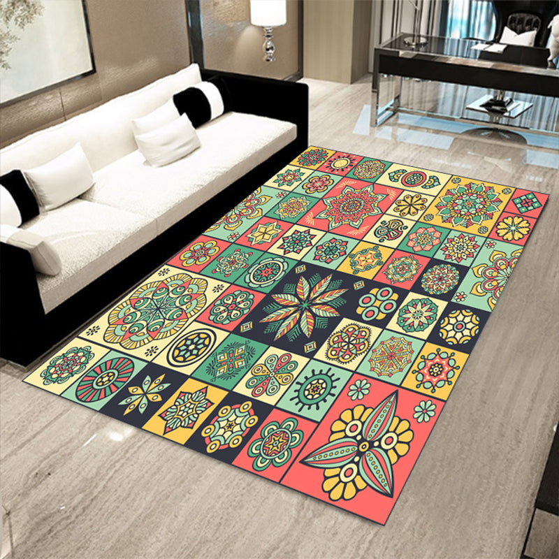 BowLift | Multicolored floral mosaic print carpet polypropylene Moroccan indoor carpet machine washable non-slip backing pet-friendly carpet for home
