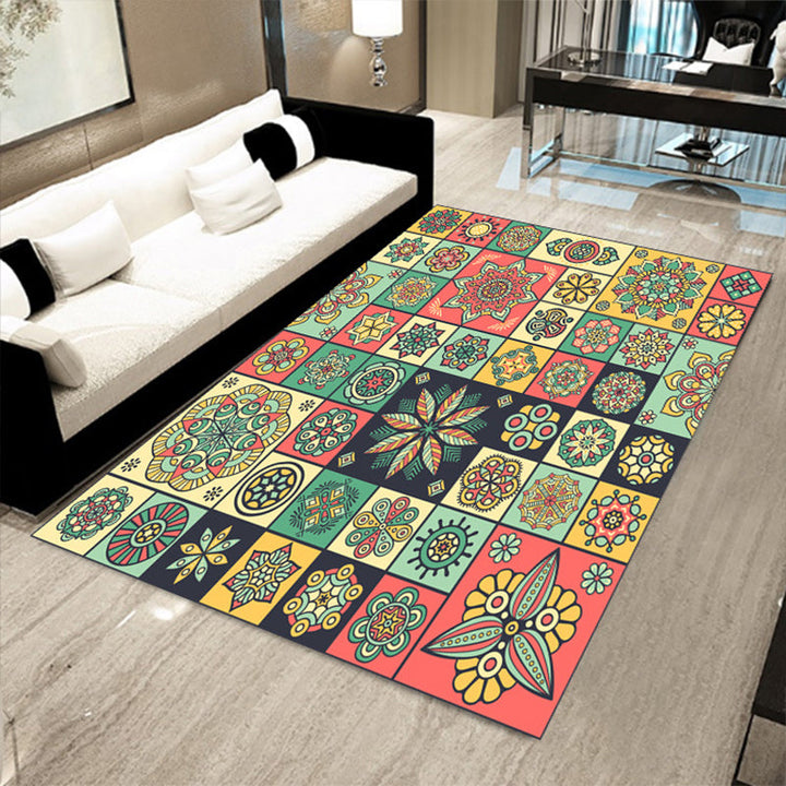 BowLift | Multicolored floral mosaic print carpet polypropylene Moroccan indoor carpet machine washable non-slip backing pet-friendly carpet for home