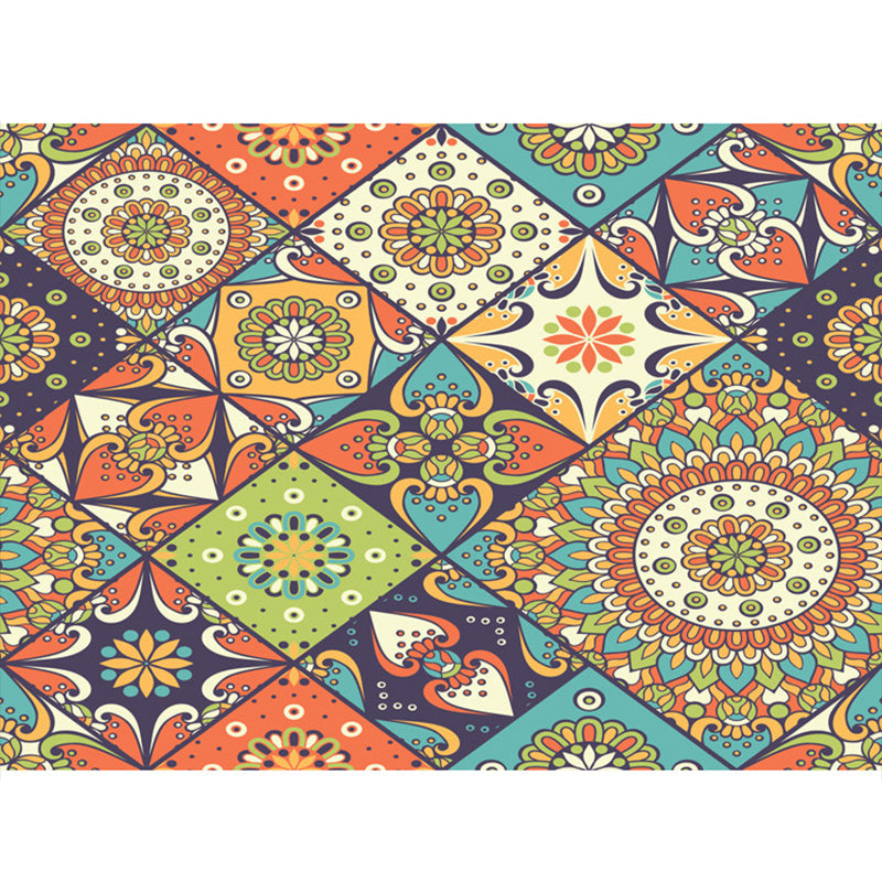 BowLift | Multicolored floral mosaic print carpet polypropylene Moroccan indoor carpet machine washable non-slip backing pet-friendly carpet for home