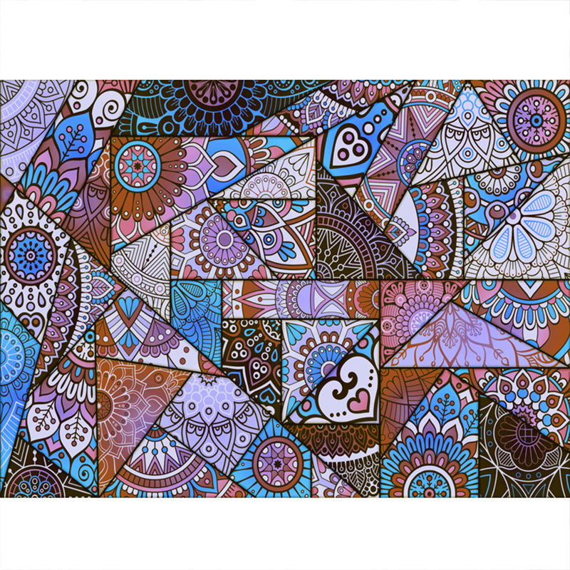 BowLift | Multicolored floral mosaic print carpet polypropylene Moroccan indoor carpet machine washable non-slip backing pet-friendly carpet for home