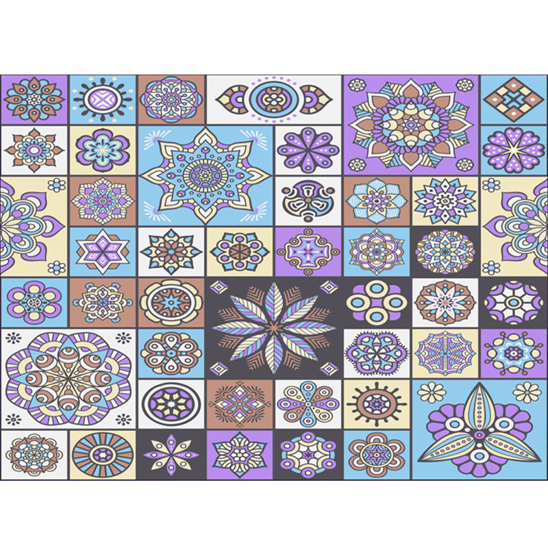 BowLift | Multicolored floral mosaic print carpet polypropylene Moroccan indoor carpet machine washable non-slip backing pet-friendly carpet for home