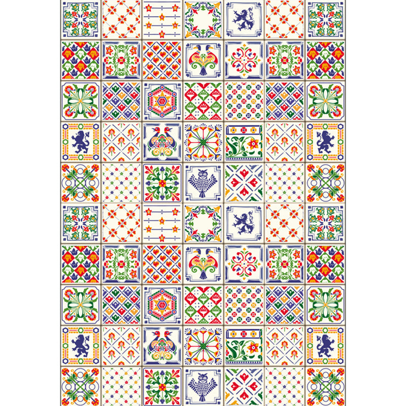 Moroccan mosaic print rug Multicolored polyester rug Non-slip backing Washable pet-friendly rug for the living room | Bowlift