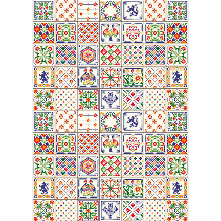 Moroccan mosaic print rug Multicolored polyester rug Non-slip backing Washable pet-friendly rug for the living room | Bowlift
