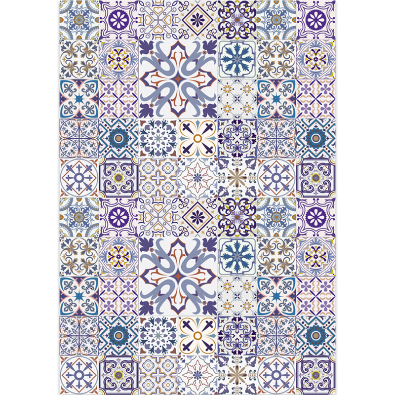 Moroccan mosaic print rug Multicolored polyester rug Non-slip backing Washable pet-friendly rug for the living room | Bowlift