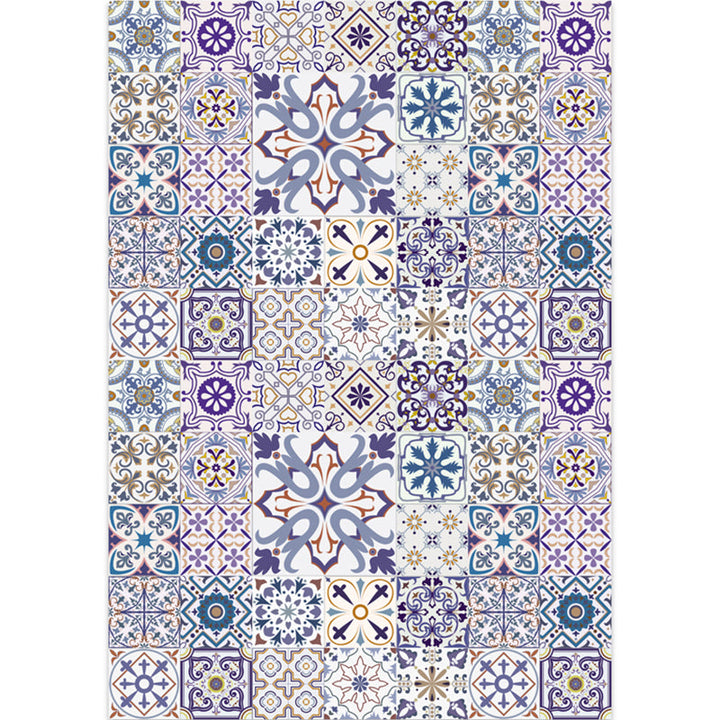 Moroccan mosaic print rug Multicolored polyester rug Non-slip backing Washable pet-friendly rug for the living room | Bowlift