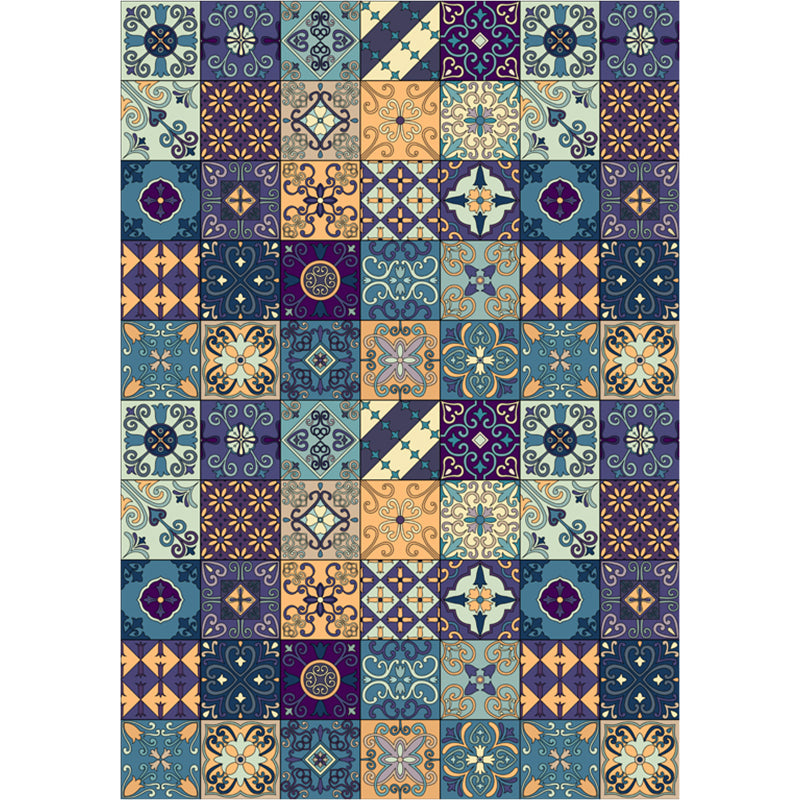 Moroccan mosaic print rug Multicolored polyester rug Non-slip backing Washable pet-friendly rug for the living room | Bowlift
