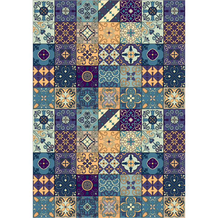 Moroccan mosaic print rug Multicolored polyester rug Non-slip backing Washable pet-friendly rug for the living room | Bowlift