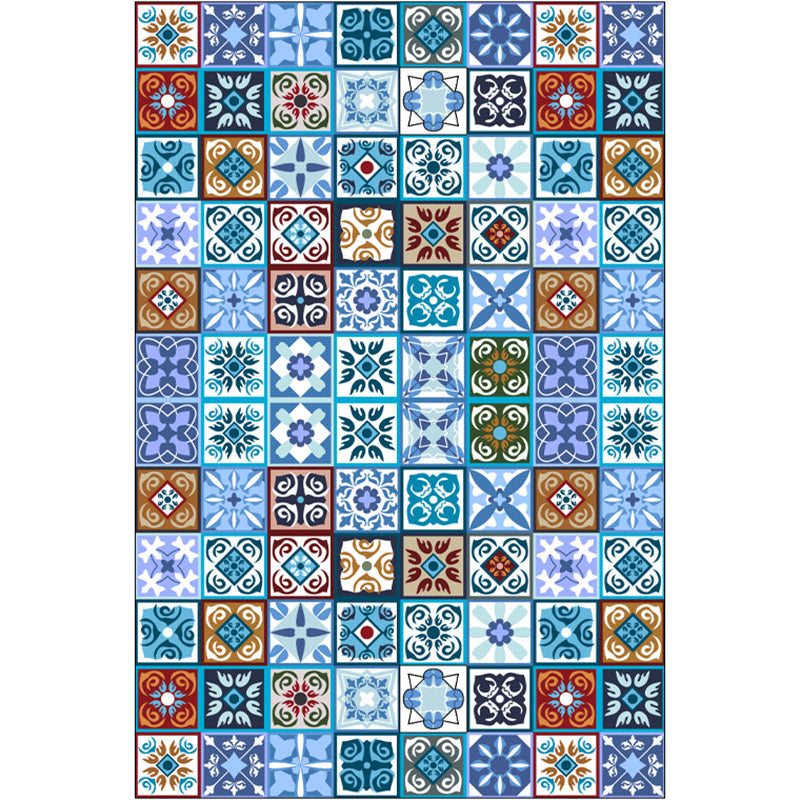 Moroccan mosaic print rug Multicolored polyester rug Non-slip backing Washable pet-friendly rug for the living room | Bowlift