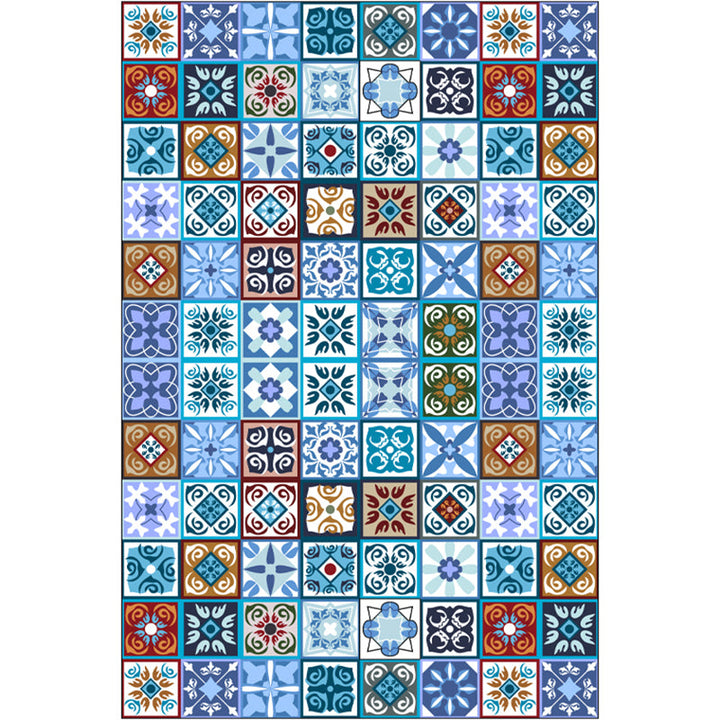 Moroccan mosaic print rug Multicolored polyester rug Non-slip backing Washable pet-friendly rug for the living room | Bowlift