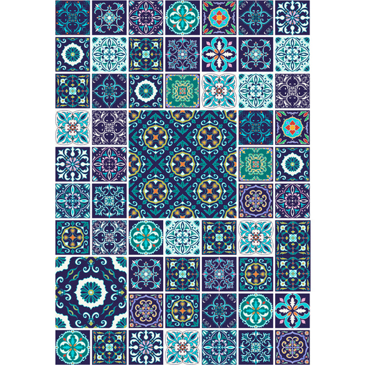 Moroccan mosaic print rug Multicolored polyester rug Non-slip backing Washable pet-friendly rug for the living room | Bowlift