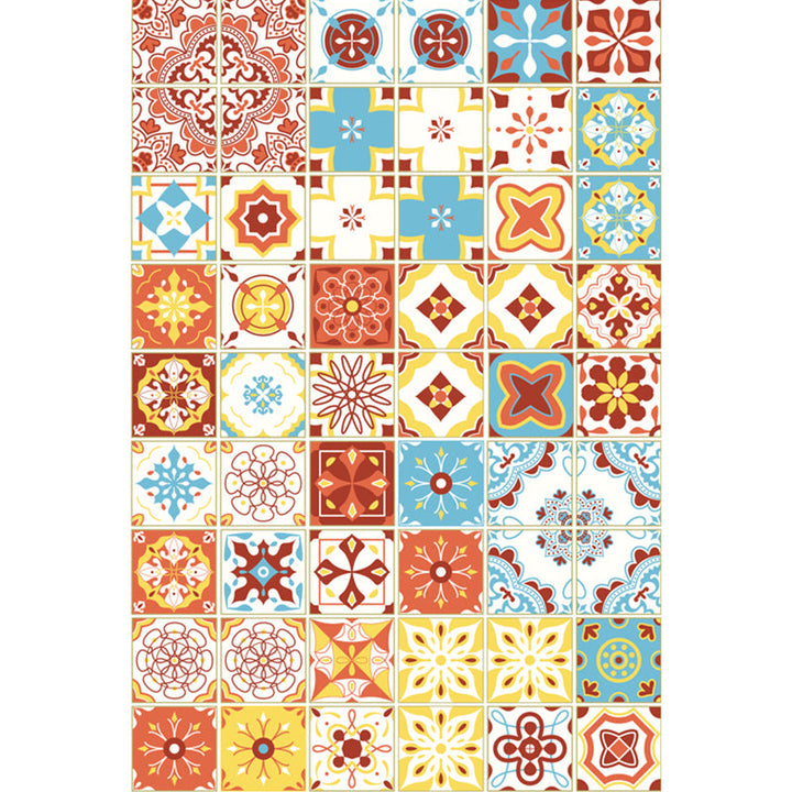 Moroccan mosaic print rug Multicolored polyester rug Non-slip backing Washable pet-friendly rug for the living room | Bowlift