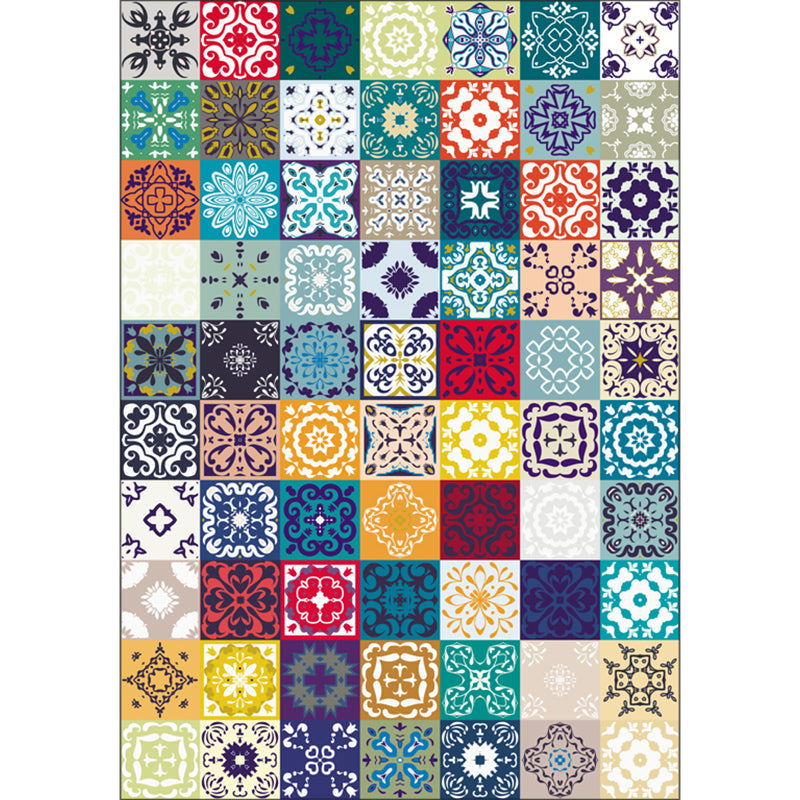 Moroccan mosaic print rug Multicolored polyester rug Non-slip backing Washable pet-friendly rug for the living room | Bowlift