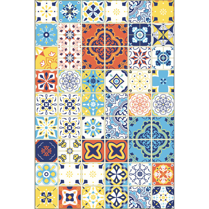Moroccan mosaic print rug Multicolored polyester rug Non-slip backing Washable pet-friendly rug for the living room | Bowlift