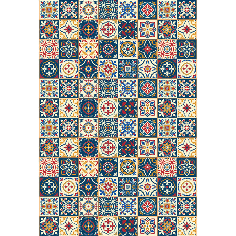 Moroccan mosaic print rug Multicolored polyester rug Non-slip backing Washable pet-friendly rug for the living room | Bowlift