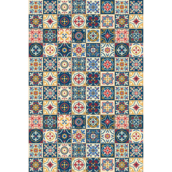 Moroccan mosaic print rug Multicolored polyester rug Non-slip backing Washable pet-friendly rug for the living room | Bowlift