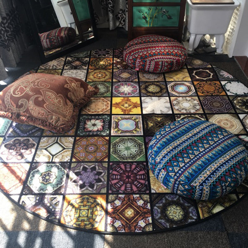 BowLift | Chic Multicolor Moroccan Carpet Polypropylene Mosaic Rug Non-Slip Back Machine Washable Stain Resistant Rug for Entrance Area