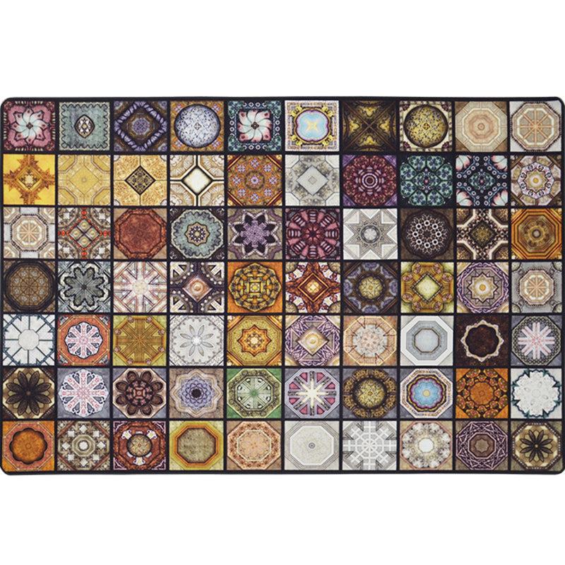 Chic Multicolor Moroccan Carpet Polypropylene Mosaic Rug Non-Slip Back Machine Washable Stain Resistant Rug for Entrance Area | Bowlift