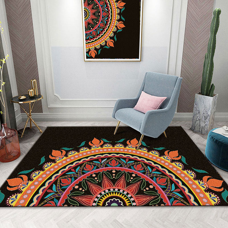 Colorful Mandala Rug Multicolored Moroccan Rug Polyester Stain Resistant Pet Friendly Non-Slip Rug for Home | Bowlift
