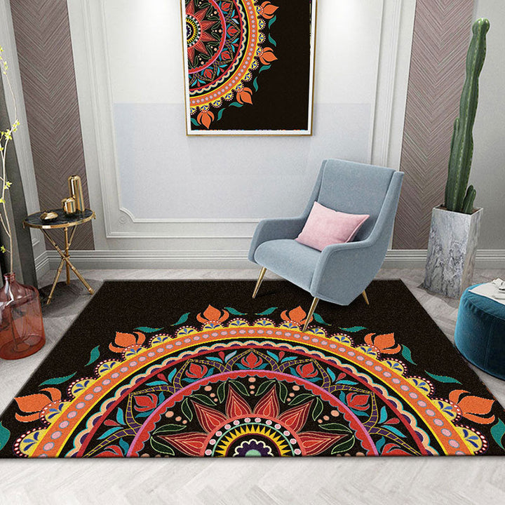 Colorful Mandala Rug Multicolored Moroccan Rug Polyester Stain Resistant Pet Friendly Non-Slip Rug for Home | Bowlift