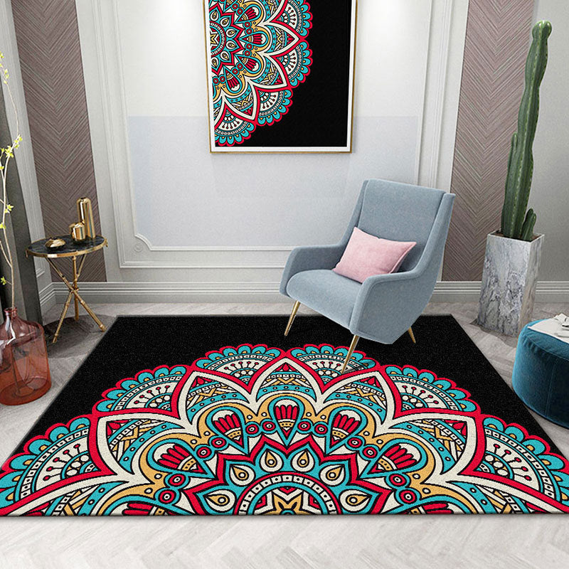 Colorful Mandala Rug Multicolored Moroccan Rug Polyester Stain Resistant Pet Friendly Non-Slip Rug for Home | Bowlift