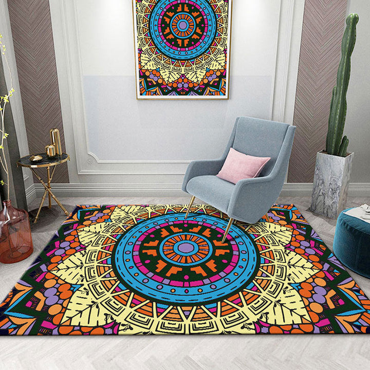 Colorful Mandala Rug Multicolored Moroccan Rug Polyester Stain Resistant Pet Friendly Non-Slip Rug for Home | Bowlift