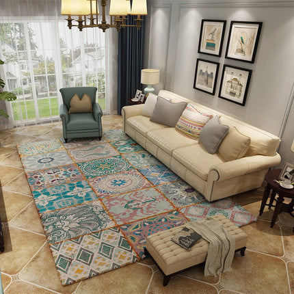 Nordic Geometric Pattern Rug Multi-Color Polypropylene Rug Non-Slip Washable Stain-Resistant Rug for Large Room | Bowlift