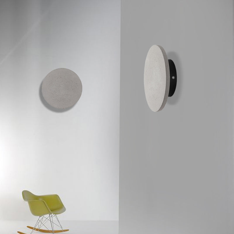 BowLift | Flat Round Wall Sconce Light Minimalist Cement Gray LED Wall Mounted Light for Nightstand