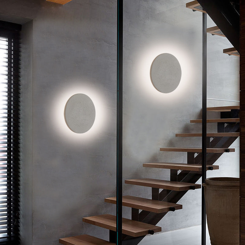 BowLift | Flat Round Wall Sconce Light Minimalist Cement Gray LED Wall Mounted Light for Nightstand