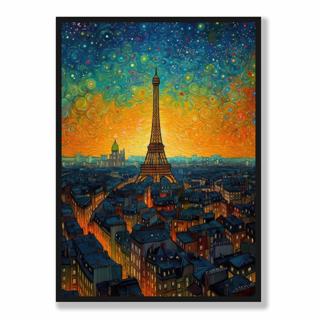 Colorful painting art print of Paris at sunset | Bowlift