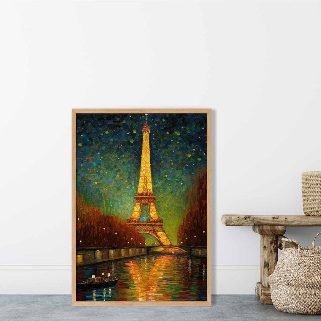 Colorful painting art print of Paris at night | Bowlift