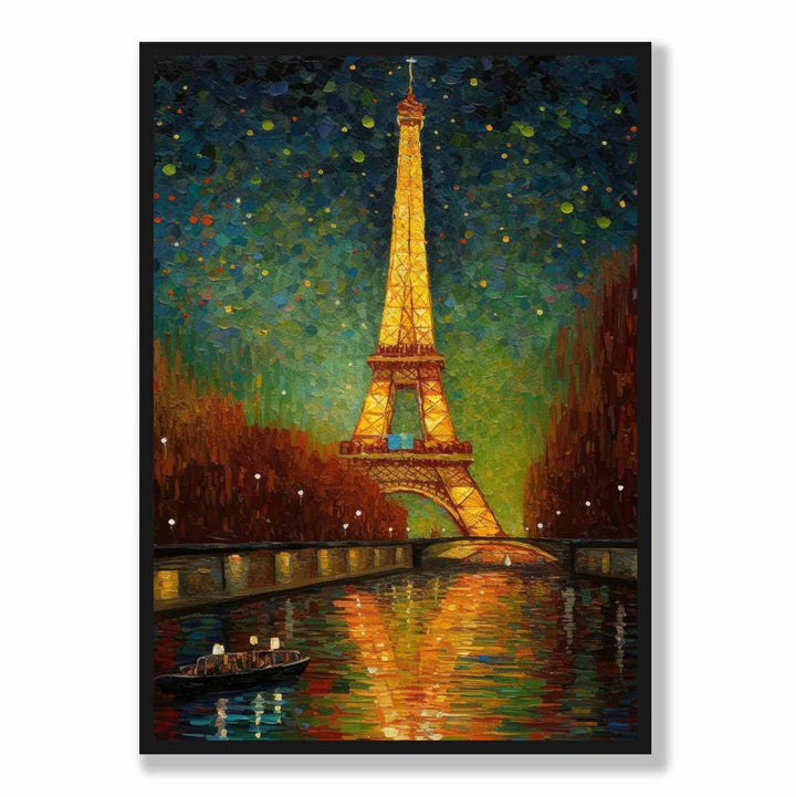Colorful painting art print of Paris at night | Bowlift