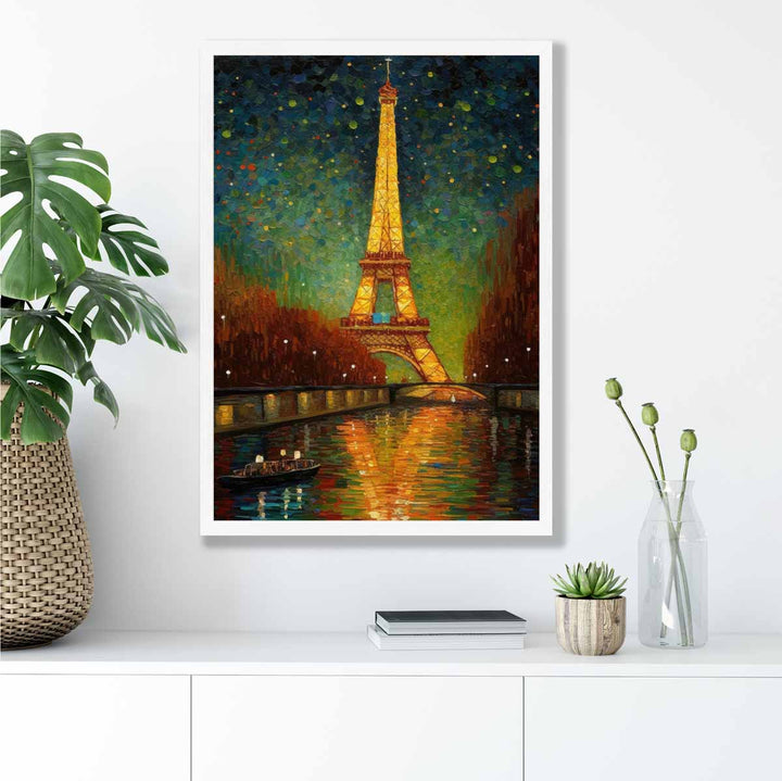 Colorful painting art print of Paris at night | Bowlift
