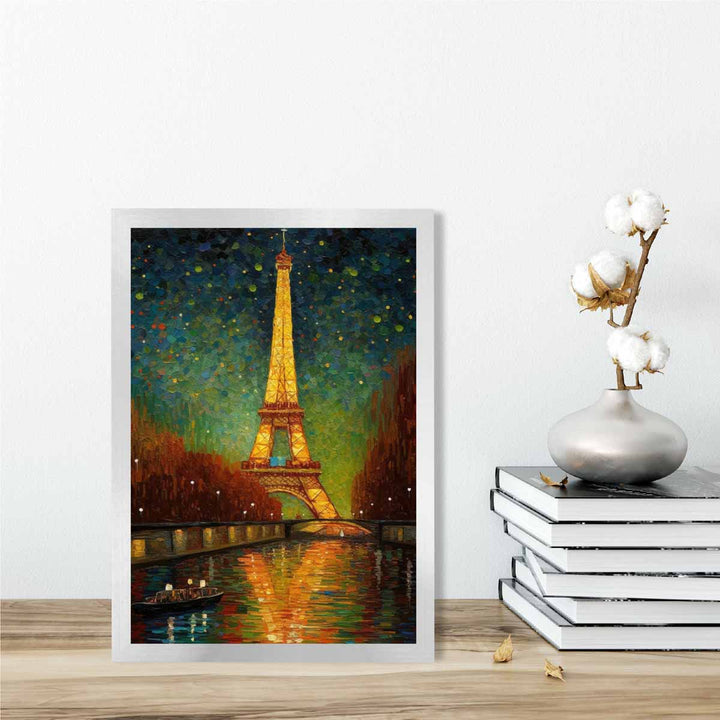 Colorful painting art print of Paris at night | Bowlift