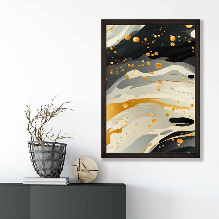 Abstract Liquid Art Print Gray Beige and Gold No. 2 | Bowlift