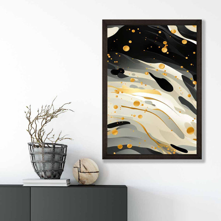 Abstract Flowing Art Print Gray Beige and Gold No. 3 | Bowlift