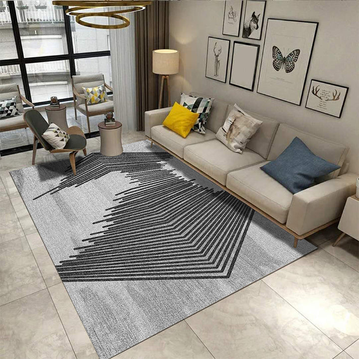 Minimalist Living Room Rug Multicolored Geometric Lines Printed Mat Polypropylene Stain Resistant Non-Slip Pet Friendly Mat | Bowlift