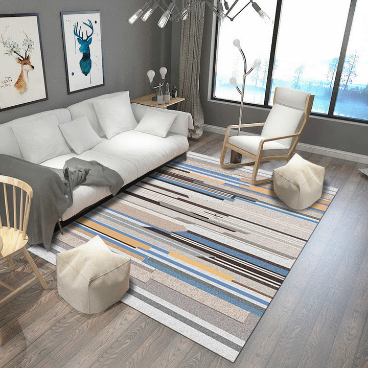 Minimalist Living Room Rug Multicolored Geometric Lines Printed Mat Polypropylene Stain Resistant Non-Slip Pet Friendly Mat | Bowlift