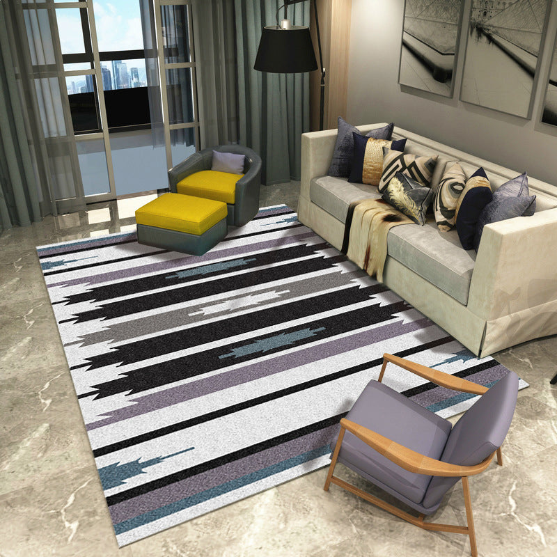 Minimalist Living Room Rug Multicolored Geometric Lines Printed Mat Polypropylene Stain Resistant Non-Slip Pet Friendly Mat | Bowlift