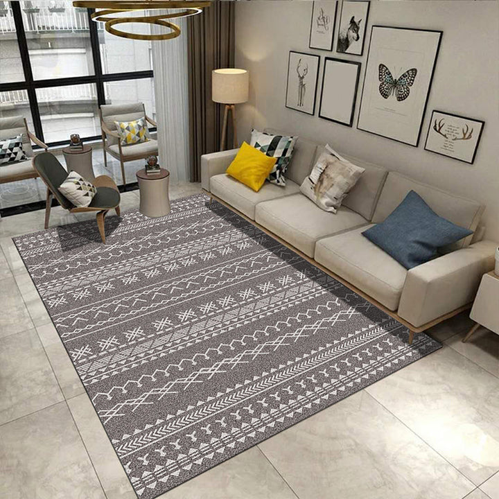 Minimalist Living Room Rug Multicolored Geometric Lines Printed Mat Polypropylene Stain Resistant Non-Slip Pet Friendly Mat | Bowlift