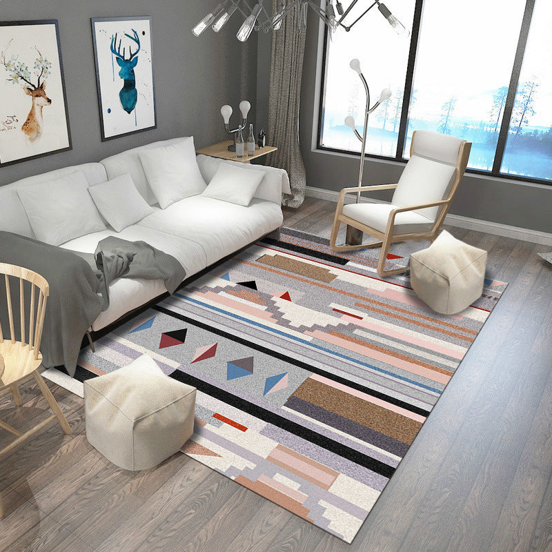 Minimalist Living Room Rug Multicolored Geometric Lines Printed Mat Polypropylene Stain Resistant Non-Slip Pet Friendly Mat | Bowlift