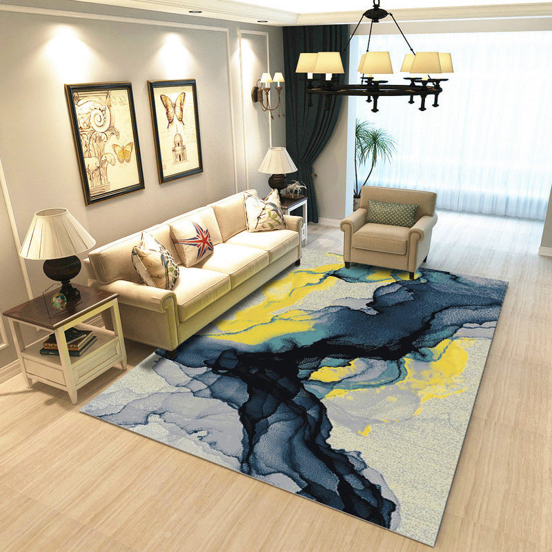 Multicolored modern rug polyester graphic print area rug machine washable non-slip backing stain-resistant rug for the living room | Bowlift
