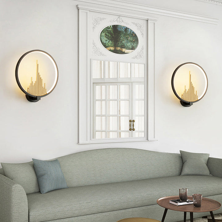 BowLift | Acrylic Halo Ring LED Wall Light Modern Wall Mounted Lamp in Black/White with Mountain Pattern, Warm Light