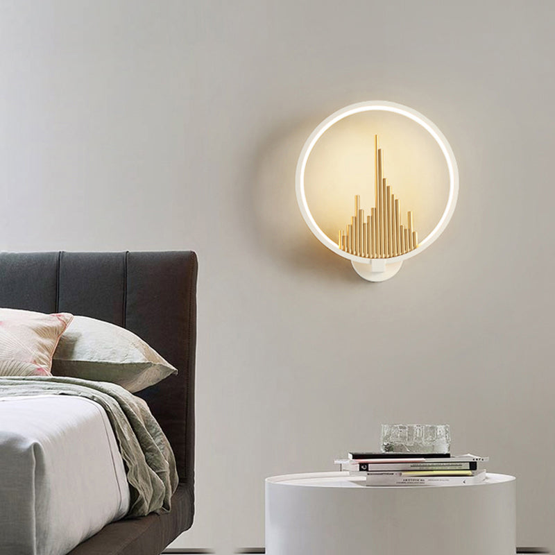 BowLift | Acrylic Halo Ring LED Wall Light Modern Wall Mounted Lamp in Black/White with Mountain Pattern, Warm Light