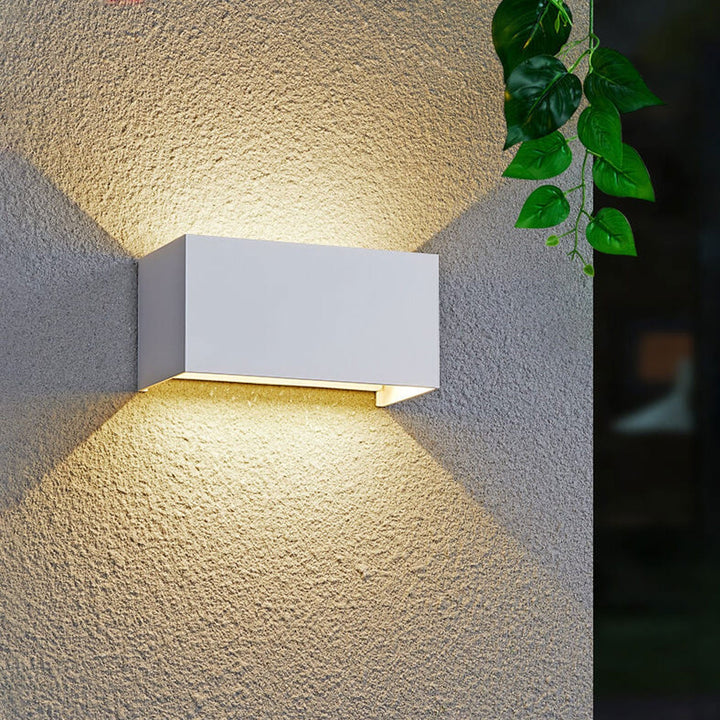 Modern Outdoor Waterproof Rectangular LED Up and Down Illuminated Outdoor Wall Sconce Lamp | Bowlift