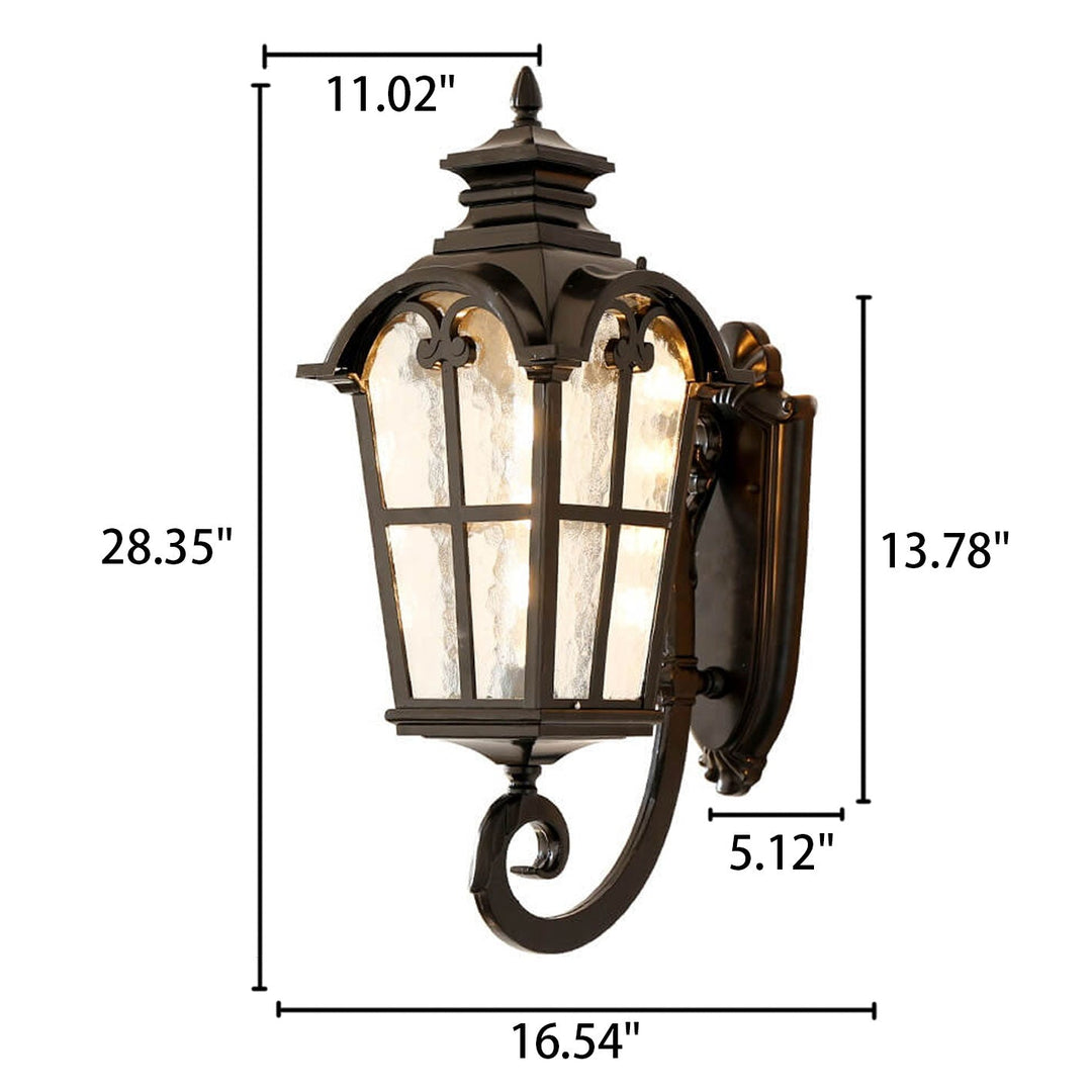 European Retro Glass Aluminum Lantern Outdoor Waterproof 1-Light Wall Sconce Lamp | Bowlift
