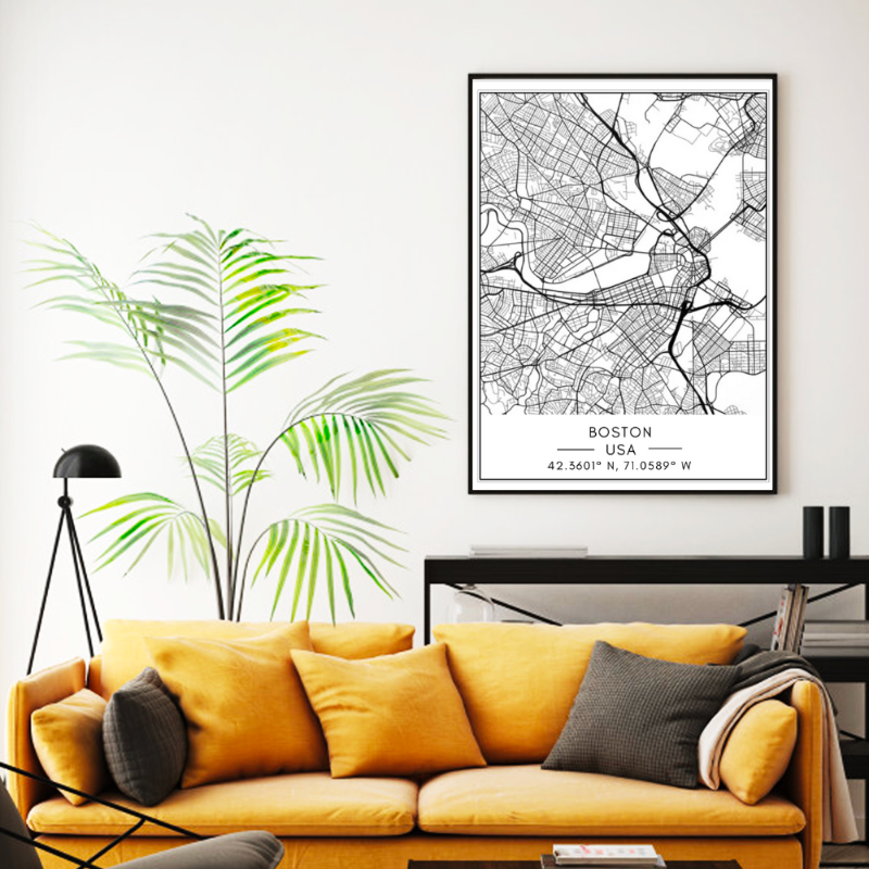 Boston City Map - Canvas Wall Art Painting | Bowlift