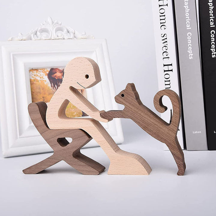 Gift For Pet Lovers - Wood Sculpture Table Ornaments - The Love Between You And Your Fur-Friend | Bowlift