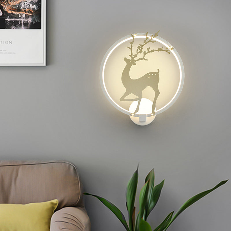 BowLift | Contemporary Black/White Acrylic Ring Wall Light LED Wall Mount Lighting Ideas with Sika Deer Pattern