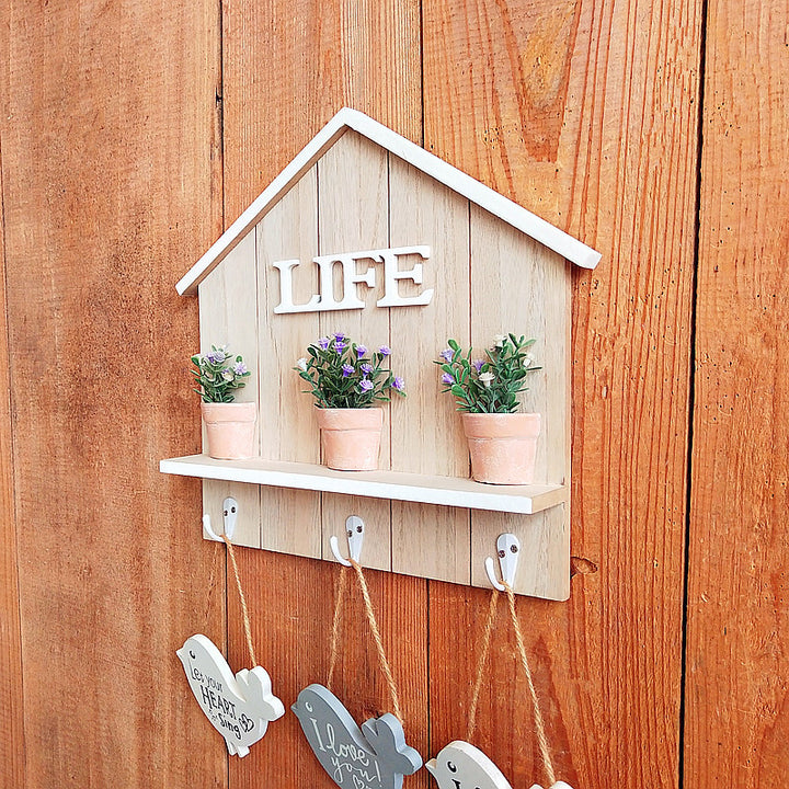 Decorative Wall-Mounted Organizer with Planter and Heart Signs