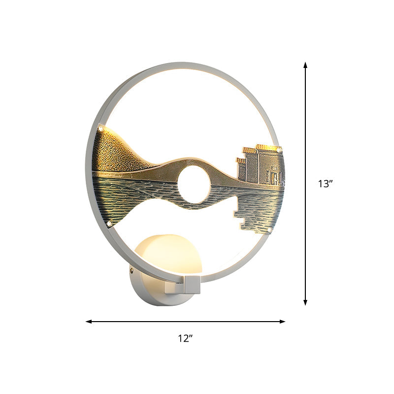 BowLift | Black/White Round Wall Light LED Acrylic Wall Mount Lamp with Chinese Landscape Pattern, 12 Diameter"